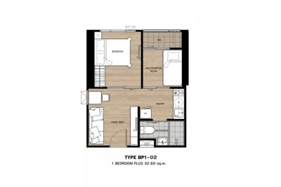 นอตติ้ง ฮิลล์ พหลฯ - เกษตร / 🛏 ห้อง 1 Bedroom Plus 📐 ขนาด 32.5 ตร.ม. 📍 ชั้น 3 | วิวโล่ง